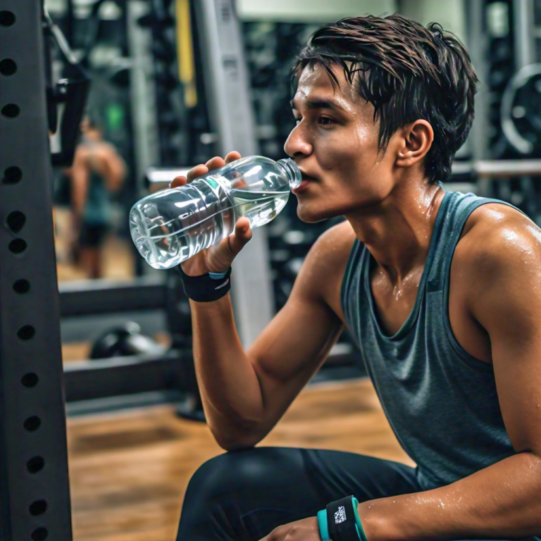 Athlete drinking water after exercise to rehydrate.