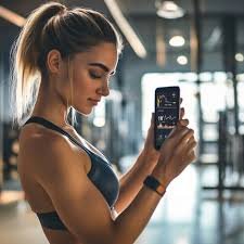 A person checking their progress on a fitness app while working out