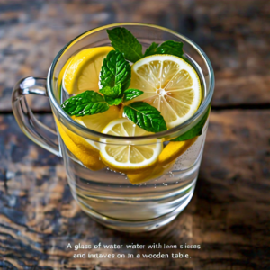 A refreshing glass of water with lemon and mint to stay hydrated.
